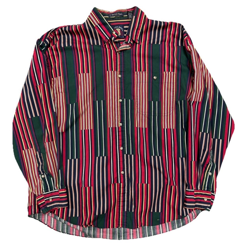Vintage Salty Dog Gant Imperial Poplin Striped LS Shirt Mens L Multicolor 90s